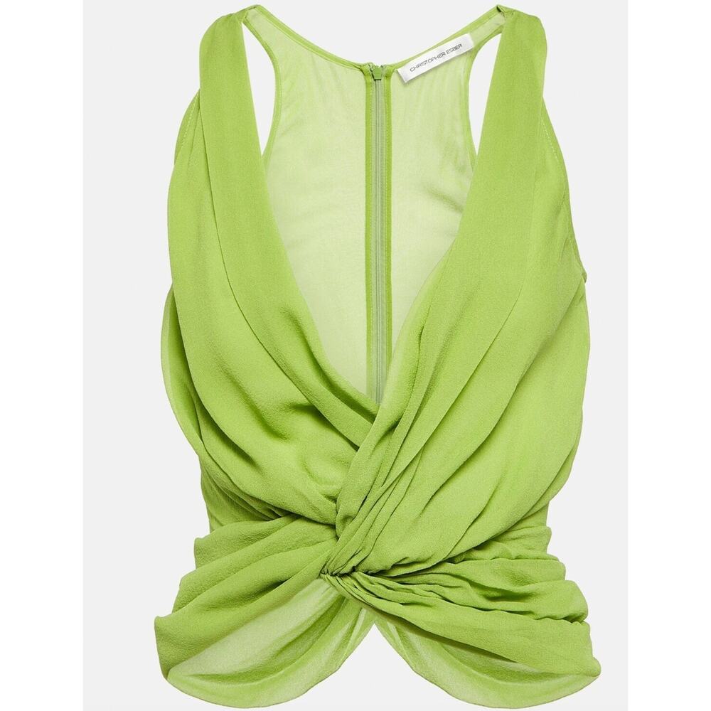 Christopher Esber	Draped Silk Top - Green - UK 10